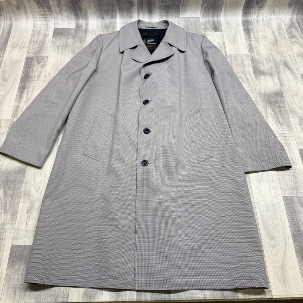 ✅Mens 46 Long VTG Limited Edition London Fog Long Coat Grey Houndstooth Overcoat